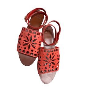 Tory Burch May Perforated Orange Suede Sandals Size 10 Coral Red Orange